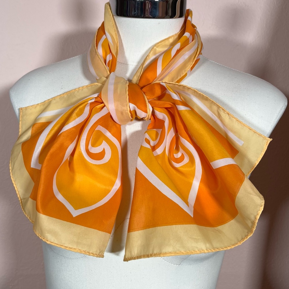 Vintage 60 70 Mod Retro Art Deco Orange Yellow Long Skinny Scarf - Picture 7 of 16